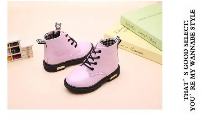 New Children Martin Boots Waterproof PU Leather Children Snow Boots Plush Kids Rubber Boots Fashion Girls Sneakers