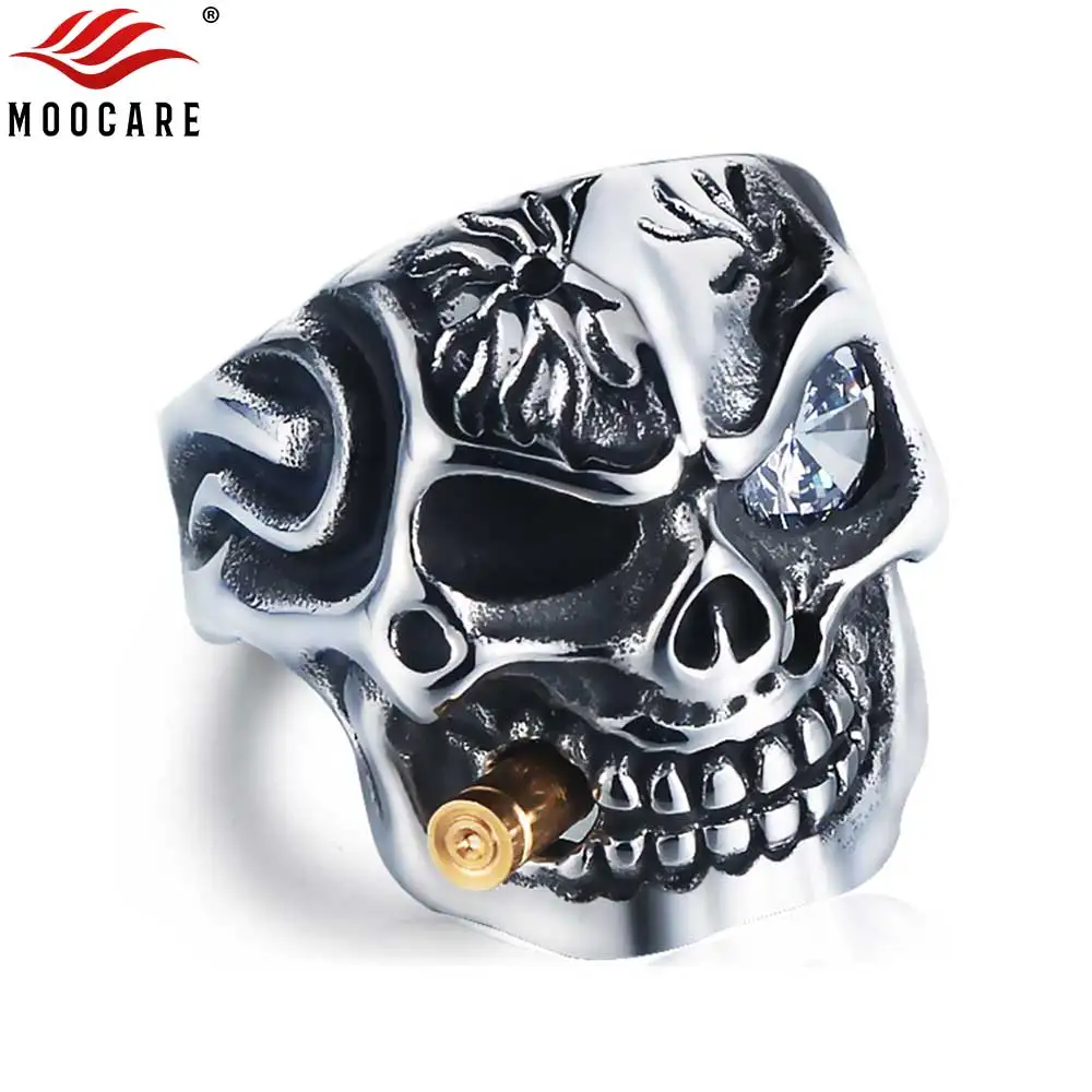 

Moocare punk ring men vintage smoking skull rings male titanium wedding band jewelry accessories