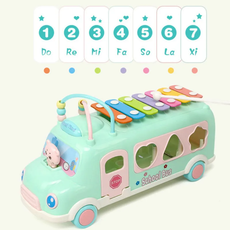 Baby Early Educational Musical Instrument Toys Infant puzzle beat Musical Drum Piano Knocking Instruments Bus Toy for kids