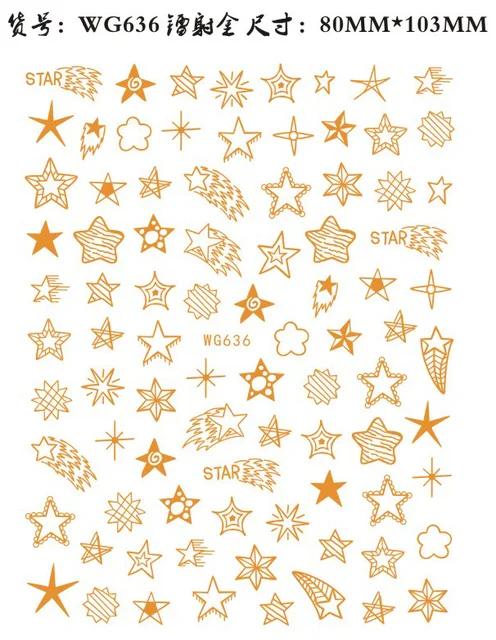 Starry star stickers for nail art decoration glow in dark night 3D manicure accessories ultra thin luminous nail film WG088 WG636 gold