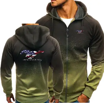

Men Hoodies U.S. flag Mustang Print Jacket Spring Autumn Drawstring Zipper Hooded Sweatshirt Top Male Pullover Hoodie Coat