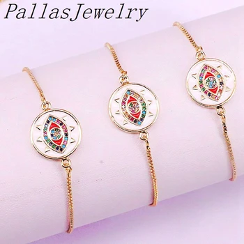 

10Pcs Fashion Charms Jewelry Colorful CZ Micro Pave Eye Enamel Round Connecto Bracelets For Women Girls