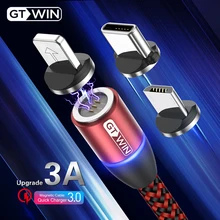 Gtwin 3a magnético micro cabo usb para iphone 12 11 xr samsung xiaomi carregamento rápido tipo c cabo usb-c ímã carregador de dados fio