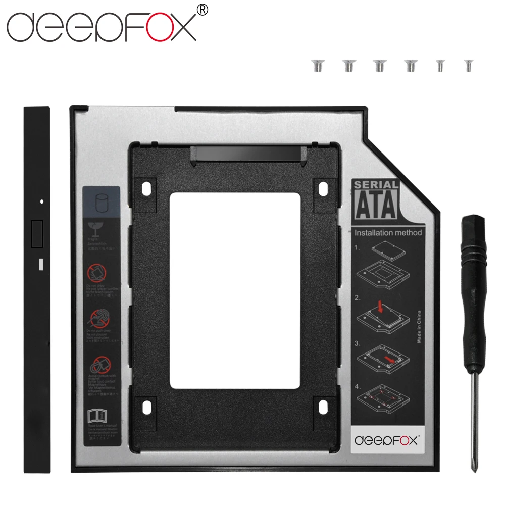 DeepFox алюминиевый Универсальный Optibay 2nd HDD Caddy 12,7 мм SATA3.0 2," SSD CD DVD для HDD чехол Корпус CD-ROM ODD