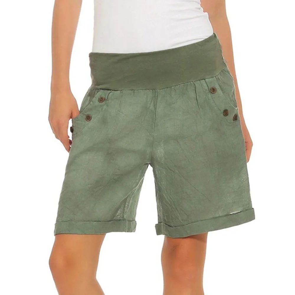 pantalon femme женские летние повседневные Однотонные эластичные брюки с высокой талией брюки с карманами на пуговицах широкие брюки короткие pantalones mujer TDH