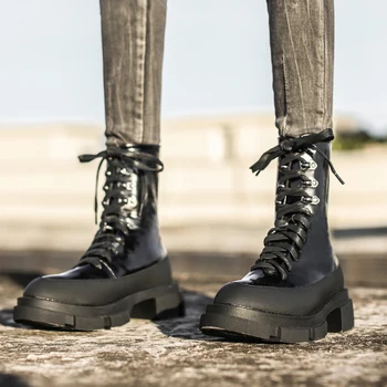 

Womans Boots Lace Up Chunky Motorcycle Boots For Women Punk High-Top Black Boots Fall Boots Platform Shoes Bottines Femme