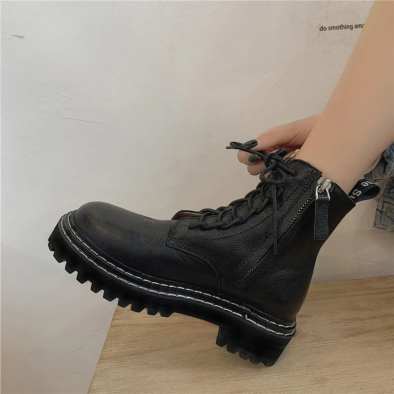 

Autumn Boots Booties Ladies Round Toe Low Heels booties Shoes Zipper Bootee Woman 2019 Luxury Designer Martins For Women Lace