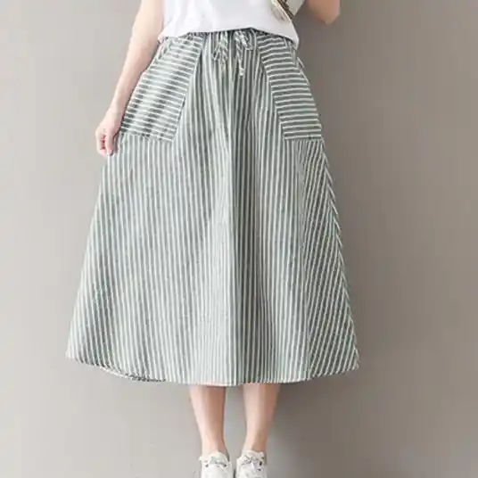 saia midi de linho listrada