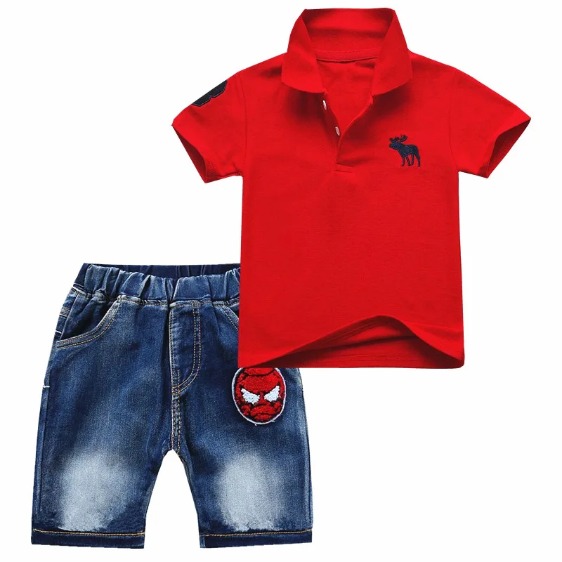 

CHILDREN'S Suit Summer Short-sleeved Two-Piece Set BOY'S Cartoon Spider-Man Superman Embroidered Pattern Medium-small Childrensw