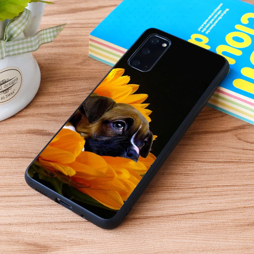 Мягкий чехол из ТПУ для Samsung Galaxy Boxer Щенок в подсолнухе | Мобильные телефоны и
