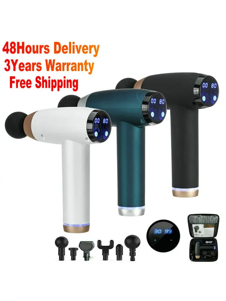 US $34.36 2021 New Touch Screen Massage Guns 6 Heads Muscle Massager LCD Display Relax Deep Tissue 30 Speed Slimming Fascia Gun USB Charge