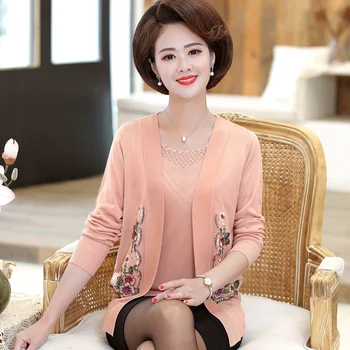 

2 Piece Sets For Women O-neck Long Sleeve Knitted Sweaters Casual Floral Embroidery 2 Pieces Sweaters Cardigans Sweter Mujer