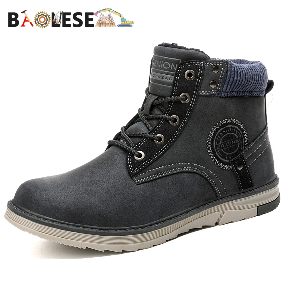 

BAOLESEM Man Boots Winter Snow Boots Men Shoes Ankle Boots for Man Fashion Shoes PU Leather Big Size Fur Booties botas hombre