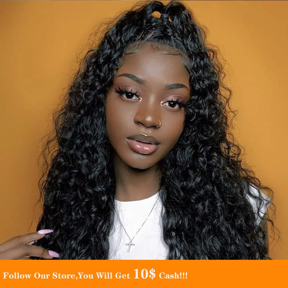 

250% Density13X6 Lace Frontal Wig For Women Long Loose Curly Indian Black Soft Pre plucked Human Hair Closure Wig With Baby Hair