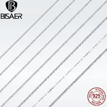 BISAER, 10 видов стилей, 925 пробы, серебряная цепочка, ожерелье, длинное женское ожерелье, воротник на День святого Валентина, ожерелье для девочек, Серебряное ювелирное изделие, S925, 45 см