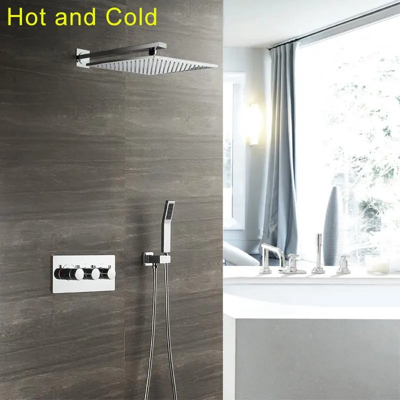 Hot and Cold Shower Термостатический смеситель для душа полированный 1", настенная насадка для душа, душ с дождевой насадкой, спа-отель, ванная комната, горка, душевые смесители, набор - Цвет: Hot and Cold Shower