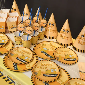 

8Pcs New Construction DisposableTableware Paper Plates Cups for Boys Party Plates Birthday Party Decorations Kids Party Supplies