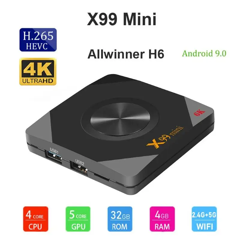 X99mini Android 9,0 приставка 4 Гб+ 32 Гб wifi 6K ЖК-дисплей с пультом дистанционного управления Allwinner H6 четырехъядерный смарт-ТВ приставка