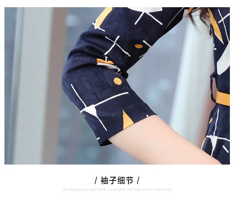 Vintage Print Chiffon Long Sleeve Mini Dress Autumn Winter Chic Plus Size Women Bodycon Dress Elegant Femal Party Vestidos