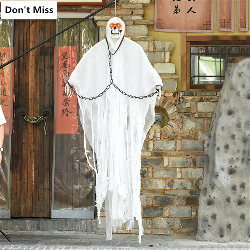 

Electric Hounted Doll Halloween Hanging Iron Chain Ghost Creepy Eyes Glowing Make Scary Sound Halloween Decoration Horror House
