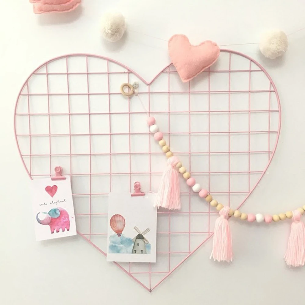 

Multifunctional Iron Picture Hanging Display Heart-shaped Photo Grid Rack Wall Decoration Home Bedroom DIY Storage Rack Holder