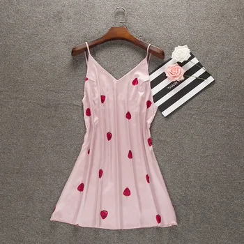 

Spaghetti Strap Nightdress Pink Lady Nightgown Bathrobe Silky Sleepwear Satin Intimate Lingerie Sexy Nightwear Home Clothes