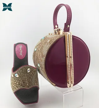 

Comfortable Heels Sandals with Matching Bag for Woman Italian Shoes and Bag Set High Quality African Wedding Shoes with Crystal