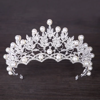 

AiliBride Luxury Simulated Pearl Silver Color Bridal Wedding Crown Queen Tiara Headpiece Hair Jewelry Wedding Hair Accessories