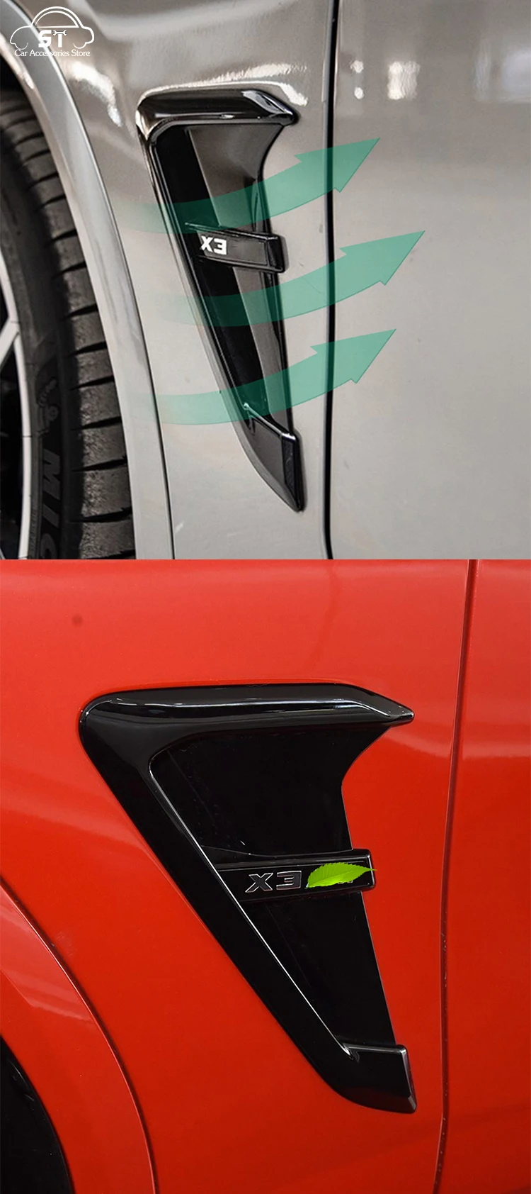 Car Front Fender,Thunder Edition Side Air Vent Cover Sticker,ABS,For BMW X3 G01 X4 G02 2018-2021,With M logo,Replacement Parts