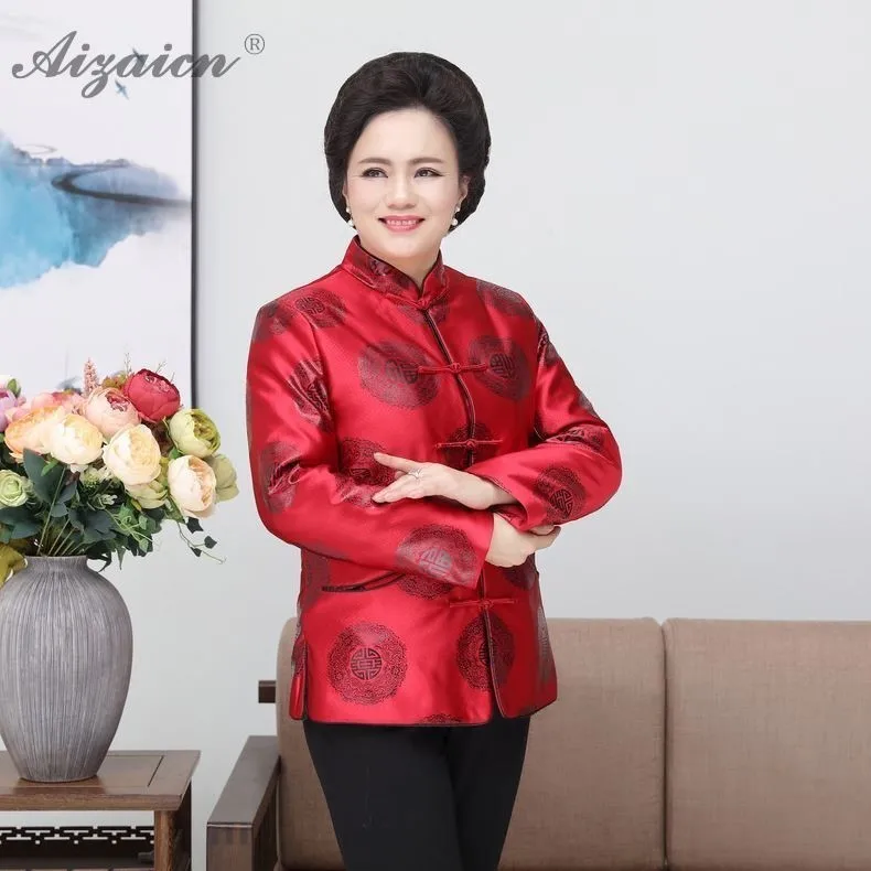 Красный Тан костюм любителей платье зима Cheongsam Топ мать на день рождения традиционная китайская одежда для женщин Qipao одежда для пожилых