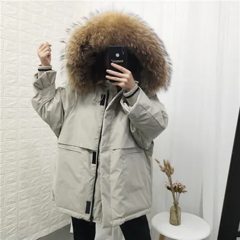 

Oversized Winter Jacket Women Real Large Fur Collar Down Jacket Women Hooded Parka 2019 Fashion Womens Winter Down Coats