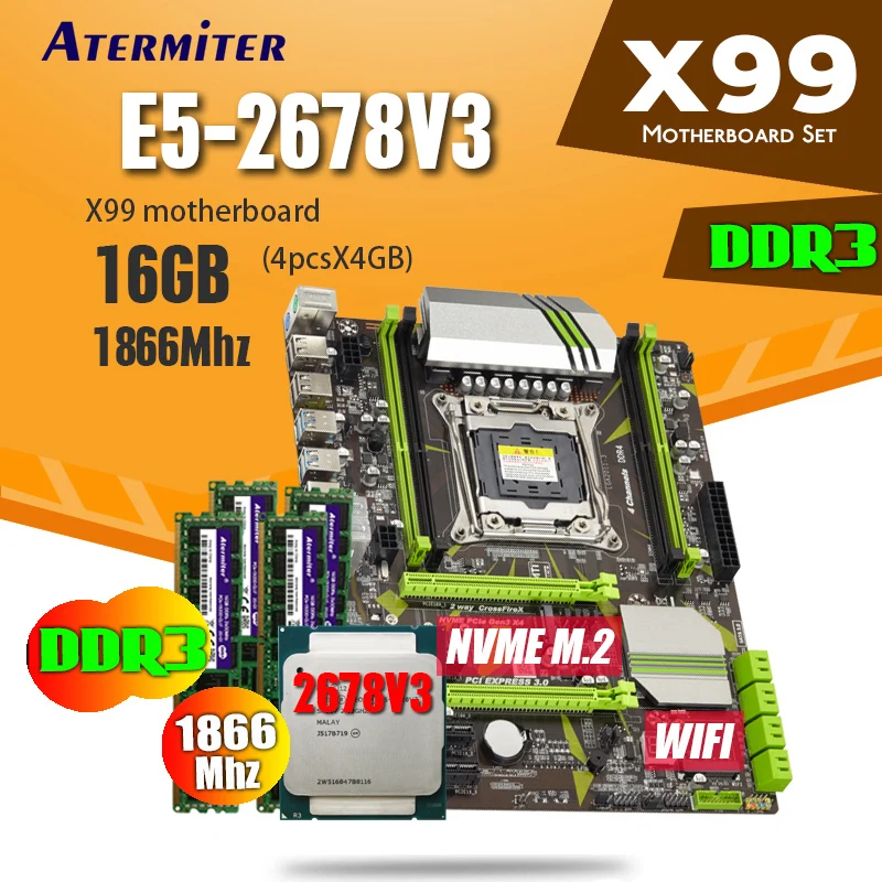 Набор материнских плат atermiter X99 PC3 DDR3 D3 с ЦП Xeon E5 2678 V3 4 шт. X ГБ = 16 память REG ECC 1866 МГц |