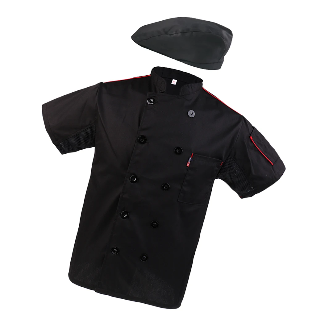 Стильная кухня шеф-повара КУРТКА берет шляпа комплект Chefwear Ресторан питание короткий рукав сетка рабочая одежда M