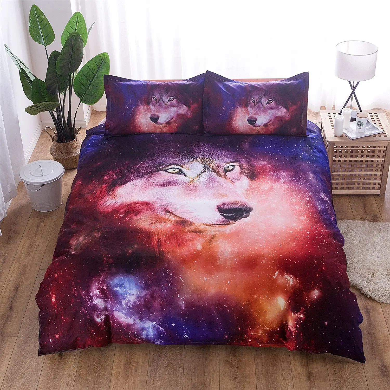 

WINLIFE Galaxy Wolf Printed Duvet Cover Set 3D Outer Space Bedding Set
