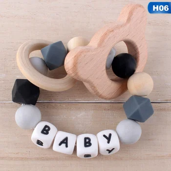 

New Silicone Teether Baby Beech Molar Toy Bite Bites Baby Teether Bracelet Silicone Beads Chewing Wooden For Kids Products Toy