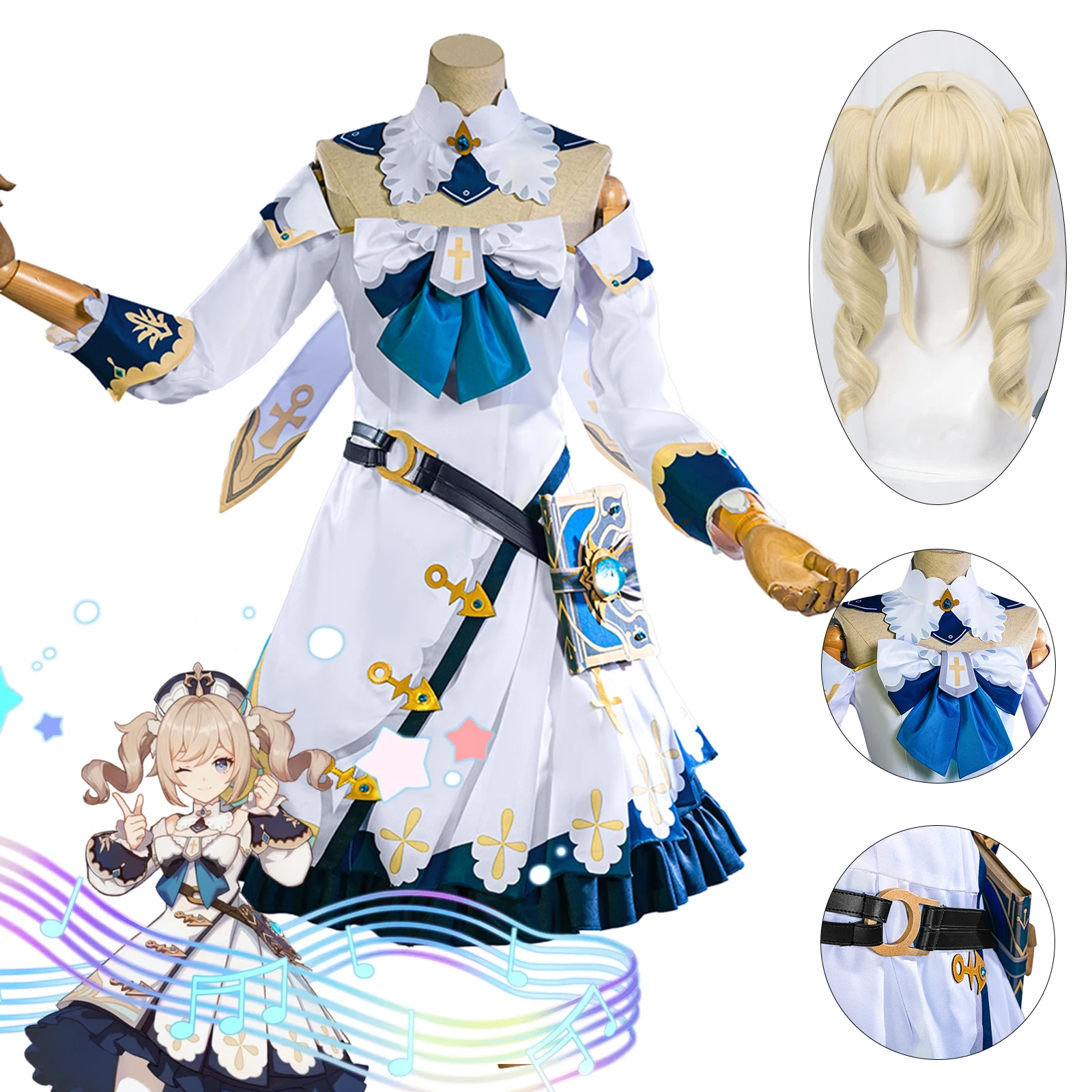 

Genshin Impact Barbara Cosplay Costume Uniform Wig Cosplay Anime Game Barbara Chinese Style Halloween Costumes For Women