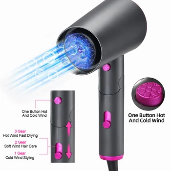 

LM-980 1600W Electric Hair Dryer Styling Tools Negative Ion Blow Dryer Low Noise Hair Dryer Hot/Cold Wind Portable & Foldable