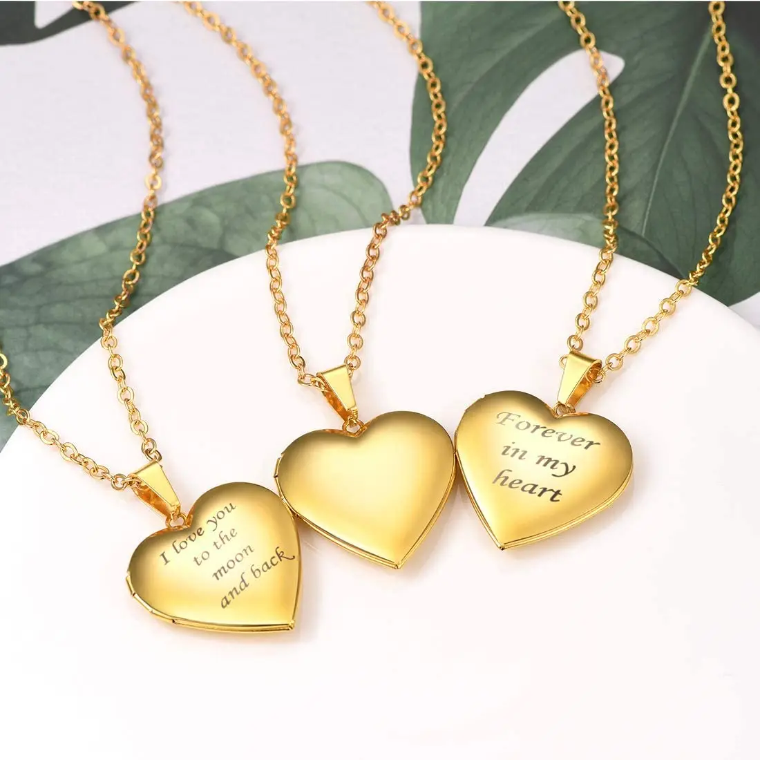 U7 Locket Necklace Custom Photo  Jewelry I Love You to the Moon and Back Pendant Heart