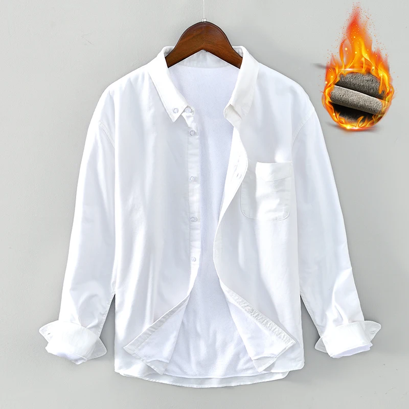 

New Long-Sleeve Oxford Cotton With Velvet Thick Shirts Men Brand Casual White Shirt For men Fashion Camisa Masculina Chemise