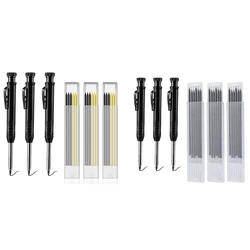 FashionSolid – crayons de charpentier avec 18 recharges, outils de travail du bois, stylo de marquage à trou profond solide pour architecte de menuiserie 