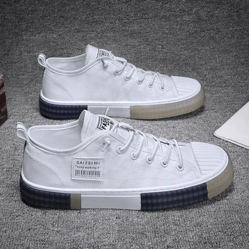 

White Sneakers Men Casual Canvas Shoes Male Breathable Summer Lace-Up Flat Trainers Fashion Zapatillas Mujer Vulcanize Shoes
