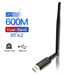 Adaptateur Wifi USB double bande 600Mbps, Bluetooth 802.11ac, Mini Dongle, carte réseau Portable 2.4G/5GHz, carte sans fil pour PC 