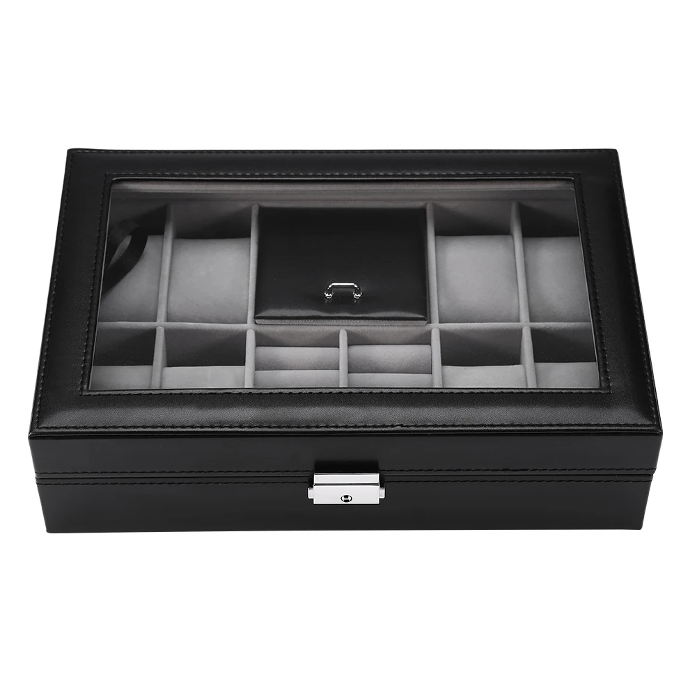 

New Multi-Functional 8 Slots + 2 Grids Watch Display Case Ring Jewelry Solid Storage Box Organizer