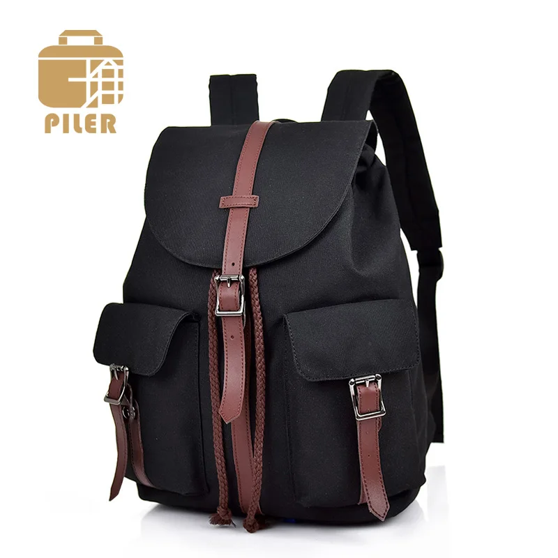 

Large Capacity Vintage Canvas Backpacks Travel Bag Women Men Leather Belt Rucksack Laptop Drawstring Teenagers Student Backpack
