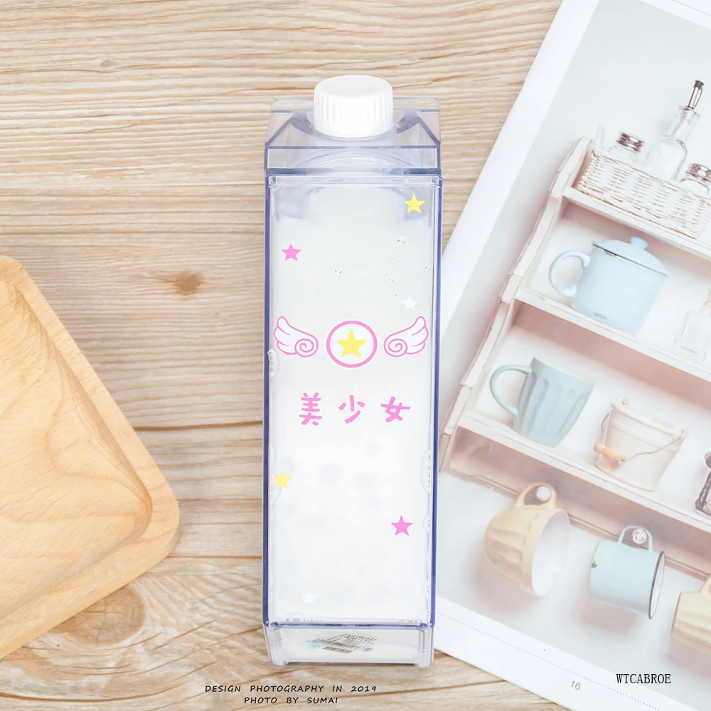 Girls 1000ml Plastic Water Bottle Milk Carton Juice Cup
