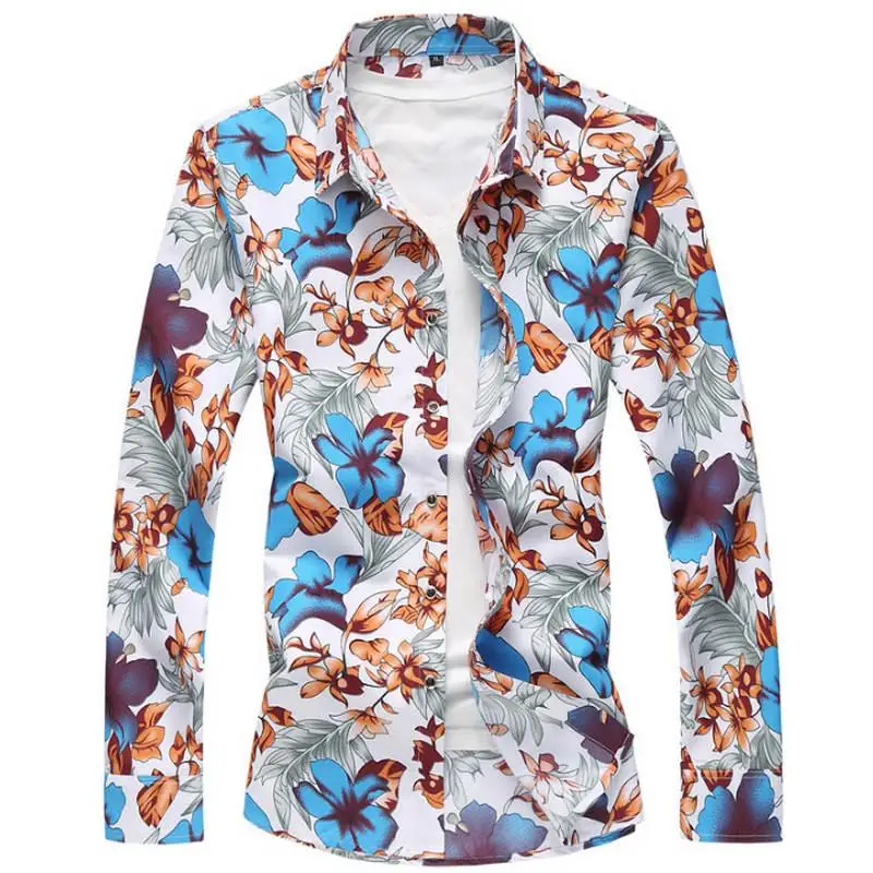 Модные мужские рубашки с цветочным принтом, большие размеры M~ 5XL 6XL 7XL, повседневные рубашки с цветочным принтом, мужские рубашки черного, белого, красного, синего цвета