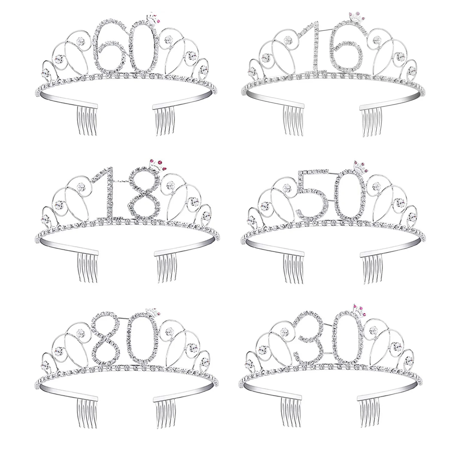 Corona de princesa de cumpleaños para niña y mujer, Tiara para la cabeza de cristal, accesorios para el cabello, suministros para fiesta de cumpleaños