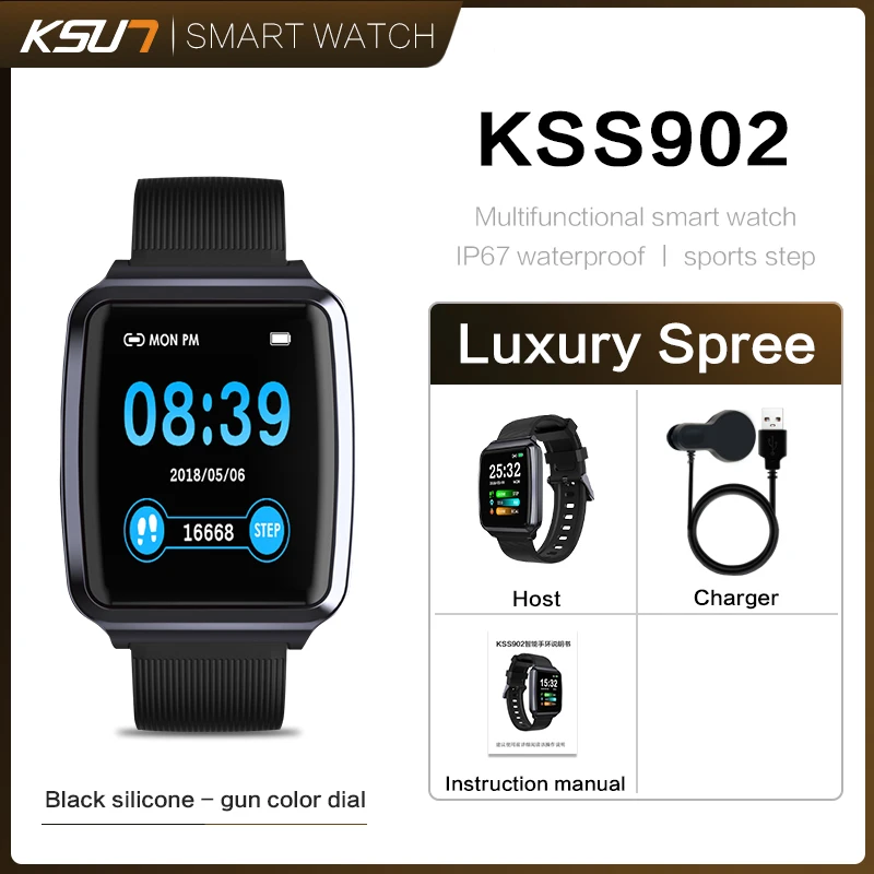 KSS902 Смарт-часы Ip67 водонепроницаемые пульсометр кровяное давление мониторинг кислорода в крови умные часы Bluetooth Музыкальные спортивные часы - Цвет: KSS902-Gun