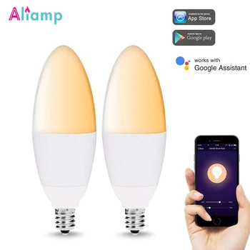 

2pcs Smart LED Bulb E14 Base 2000-6000K Wi-Fi Candelabra 40W Equivalent Light Voice Remote Control by Alexa and Google Assistant