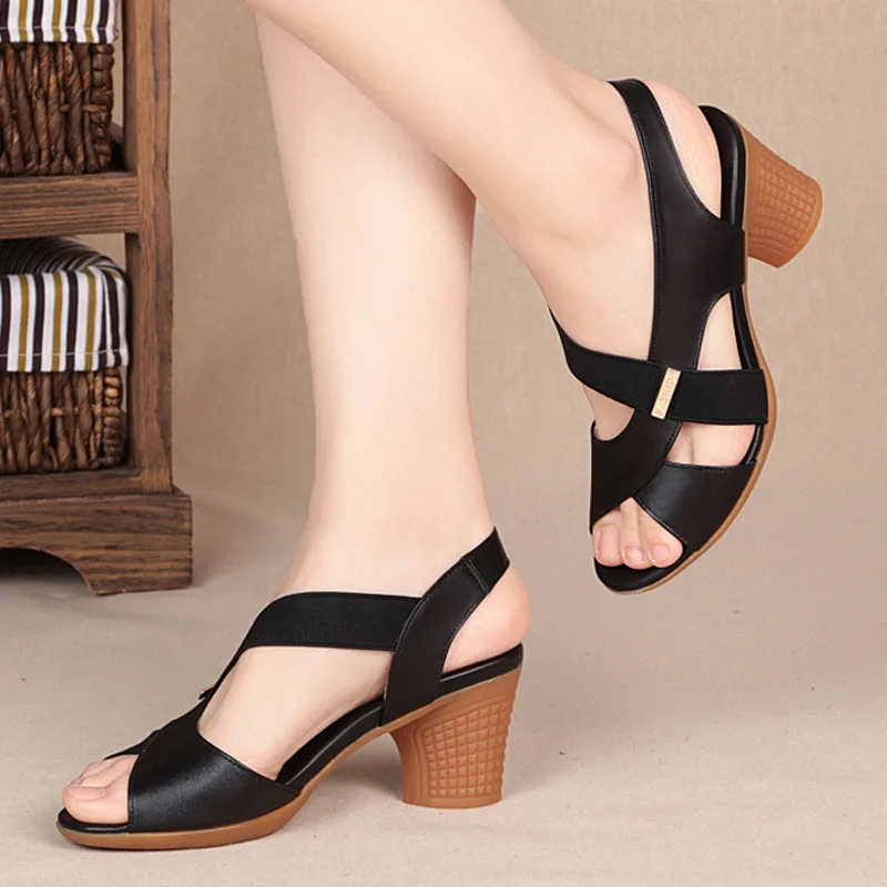

Fashion Women Sandals Platform Summer Round Mid Heel Peep Toe Casual Non-slip Back Strap Beach Ladies Shoes Zapatos De Mujer